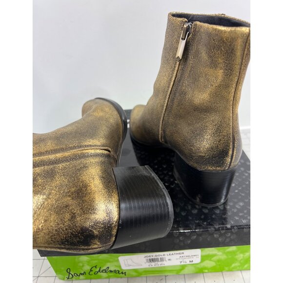 Sam Edelman Joey Gold Leather Side Zip Heeled Ankle Boots 2.5" Women's Sz. 7.5 - Picture 7 of 10